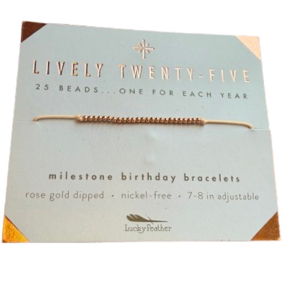 Lucky Feather 25th Birthday Milestone Birthday Bracelet Rose Gold Dipped NWT New